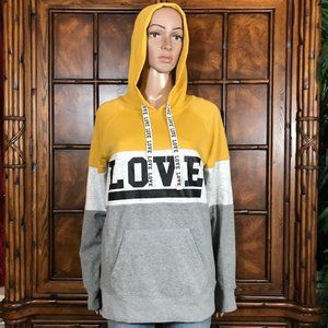 Bobbie Brooks LOVE Yellow Heather Gray Colorblock Cotton Blend Hoodie